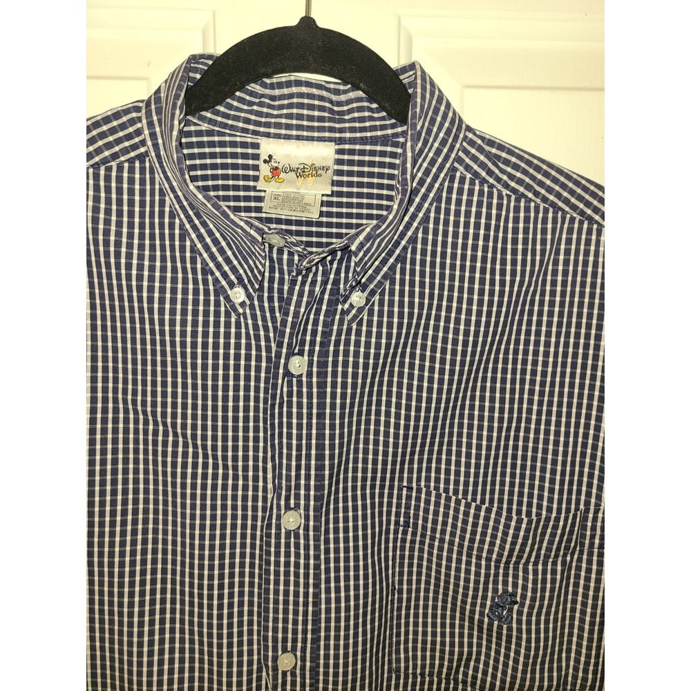 Walt Disney World Mens Mickey Mouse Blue Plaid Button  Collar Polo Shirt Sz‎ XL